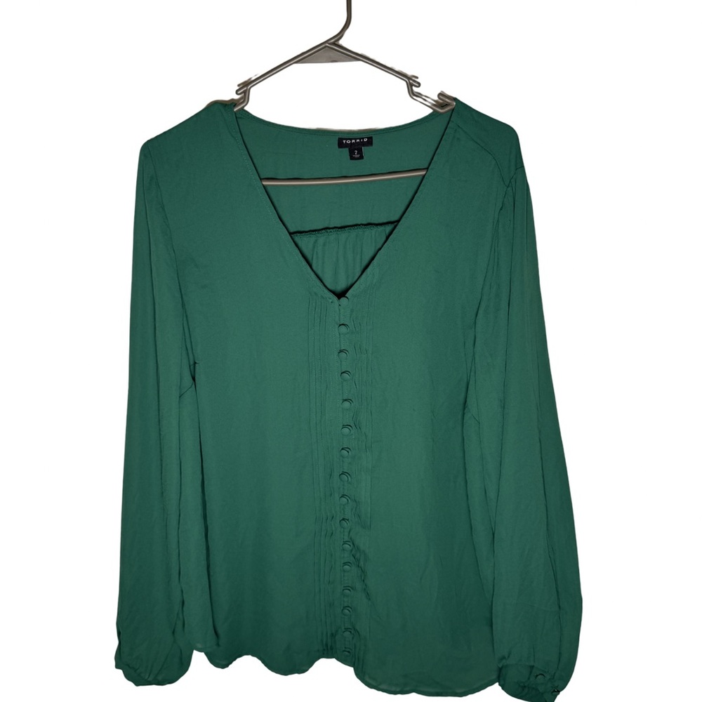 Torrid Teal-Green V-Neck Button-Front Blouse Torrid Size 2